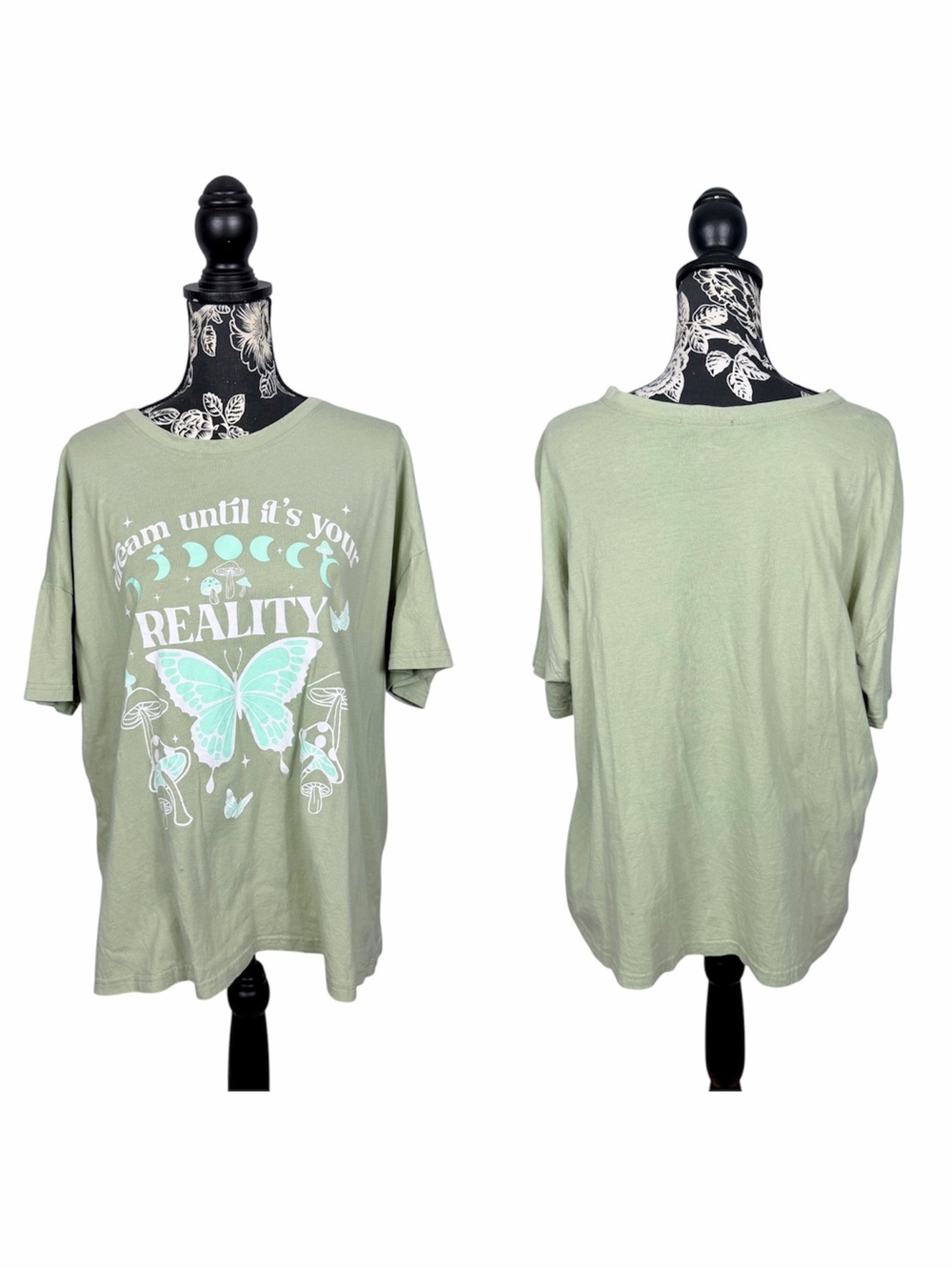 Faded Rose light green Dream Until It's Your Reality butterfly top size XL